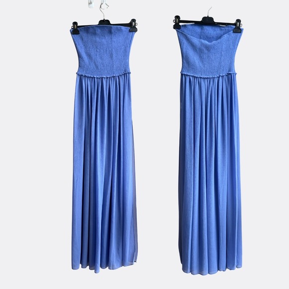 RAMY BROOK Calista Smocked Off The Shoulder Coverup Maxi Dress Slits M NWT - Picture 2 of 5